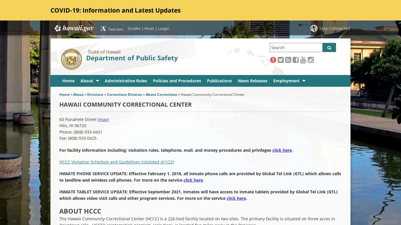 Department of Public Safety | Hawaii Community Correctional Center